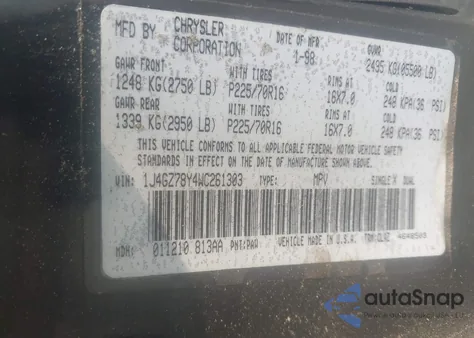 1998 Jeep Grand Cherokee Limited from USA, damaged, VIN 1J4GZ78Y4WC261303